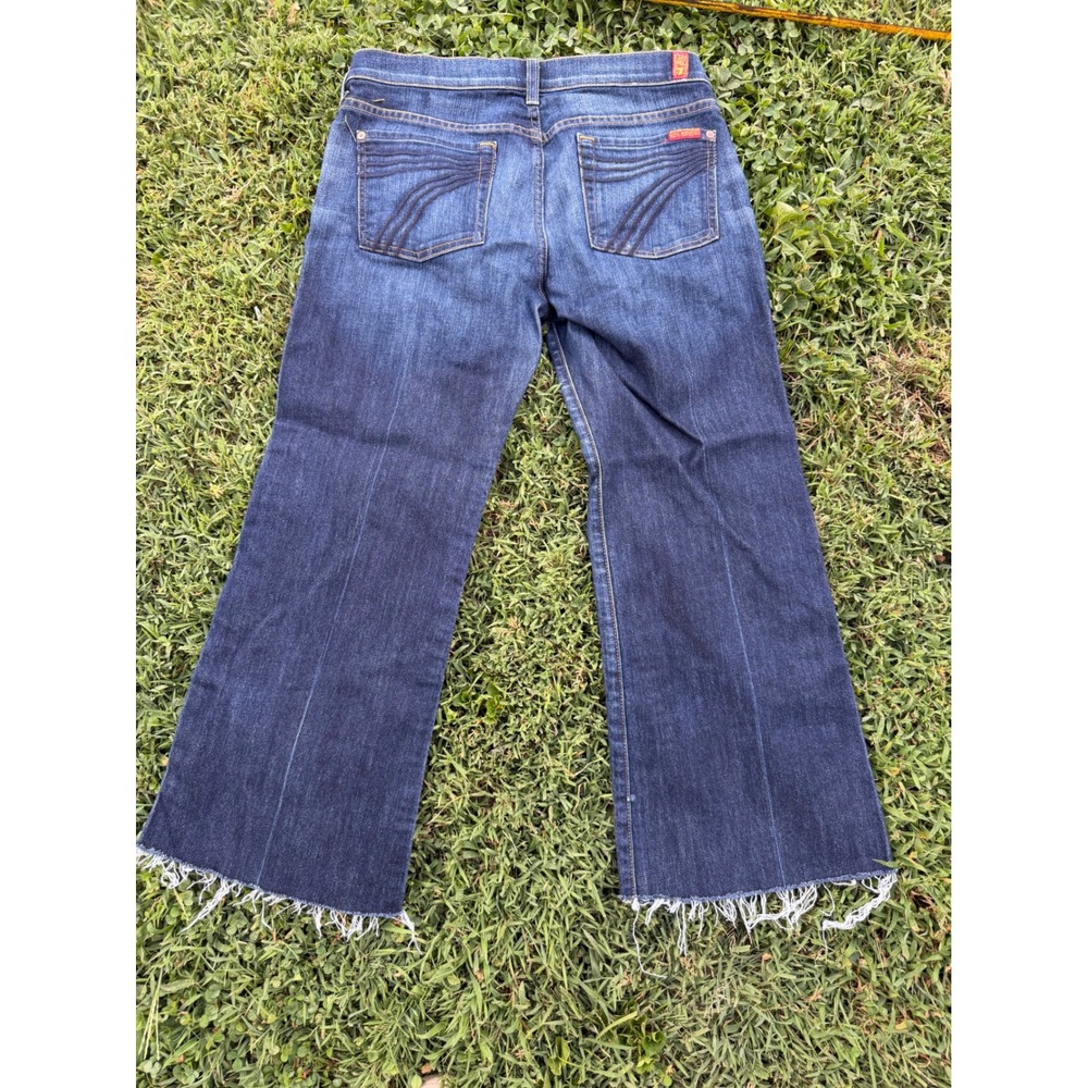 7 For All Mankind DOJO Dark Wash Raw Hem Flare Jeans 29